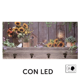 [V5925010000] Appendino legno 4 posti con led girasoli cm 60x30x1