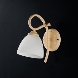 [BL217-AP1-AV] Applique in ferro Avorio decape una luce paralume in vetro Bianco 23x h25 cm