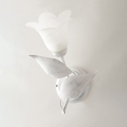 [BL155-AP1-BA] Applique in ferro Bianco Argento una luce vetro Alabastro Bianco 21x h33 cm