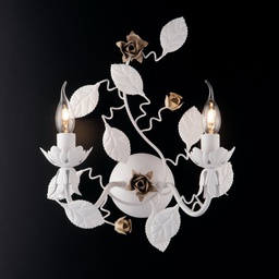 [BL196-AP2-BCO] Applique in ferro Bianco Shabby due luci finitura Avorio Tortora 36x h38 cm