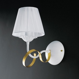 [BL139-AP1-BO-PAR] Applique in ferro Bianco shabby Oro paralume Bianco una luce 24x h29 cm