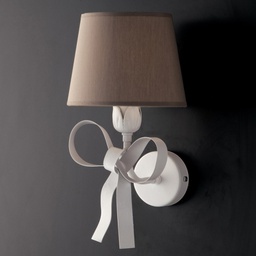 [BL184-AP1-BCO] Applique in ferro Bianco shabby una luce paralume Tortora 19x h31 cm
