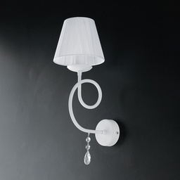 [BL148-AP1-BCO-PAR] Applique in ferro Bianco una luce decorazione shabby e strass paralume Bianco 19x h38 cm