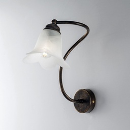 [BL230-AP1-BR] Applique in ferro Marrone Oro una luce paralume in vetro Bianco 26x h30 cm