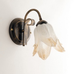 [BL211-AP1-BR] Applique in ferro Marrone Oro una luce paralume in vetro Bianco Ambra 26x h20 cm