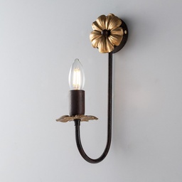 [BL228-AP1-RG] Applique in ferro Nero Ruggine rifinitura Oro impero una luce 16x h33 cm