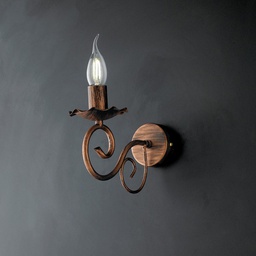 [BL130-AP1-NR] Applique in ferro Nero decorazione Rame una luce 23x h17 cm
