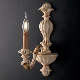 [BL180-AP1-AV] Applique in legno Avorio e foglia Oro una luce 25x h40 cm