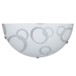[BETTA/AP] Applique lastra vetro bianco decorato con cerchi ganci trasparenti 30x10xh.15 cm