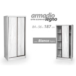 [GIC796746] Armadio con ante scorrevoli bianco con doppio vano cm 84 x 56 x 187 h