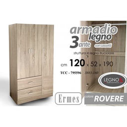 [GIC795596] Armadio tre ante rovere con cassetti cm 120 x 52 x 190 h