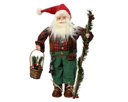 [20102555] Babbo Natale in Poliestere con Camicia Rossa a Quadri Pantaloni Verdi L 16 x P 21 x H 45 cm