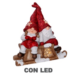 [V6168460000] Babbo natale led resina con bimba rossocm40x26h15