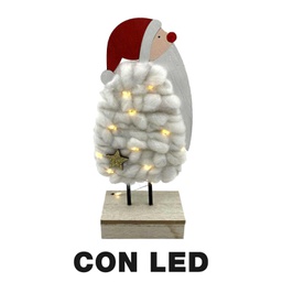 [V6317330000] Babbo natale legno tessuto led bianco cm10x5h21