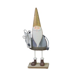 [V6197470000] Babbo natale metallo con regalo oro grigio cm8x5h22