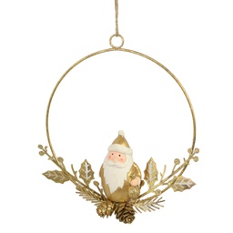 [V6195270000] Babbo natale metallo ghirlanda oro cm16x16x3