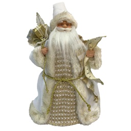 [V6192060000] Babbo natale puntale tessuto con regalibianco oro cm20x11h30
