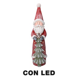 [V6332410000] Babbo natale resina led con albero rosso cm18x19h66