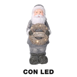 [V6332890000] Babbo natale resina led con ghirlanda grigio cm21,5x19,5h51