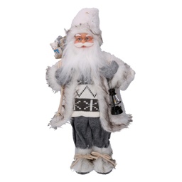 [V6191520000] Babbo natale tessuto con regali e lanterna grigio cm24x12h45