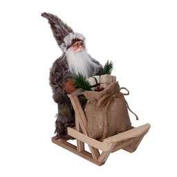 [V6191920000] Babbo natale tessuto con slitta e regali marrone cm33x12h30