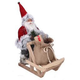 [V6190900000] Babbo natale tessuto con slitta regali grigio rosso cm33x12h30