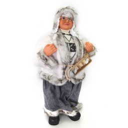 [V6192620000] Babbo natale tessuto signora con slittagrigio cm35x17h60