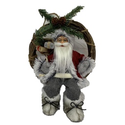 [V6190880000] Babbo natale tessuto su ghirlanda grigio rosso cm23,5x13,5h30
