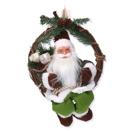 [V6191390000] Babbo natale tessuto su ghirlanda verdecm23,5x13,5h30