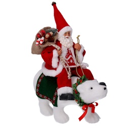 [V6192530000] Babbo natale tessuto su orso rosso cm30x10h36