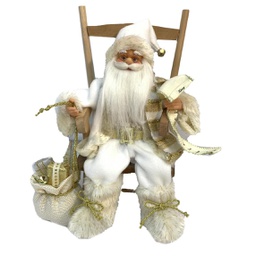 [V6192100000] Babbo natale tessuto su sedia bianco oro cm23x22,5h30