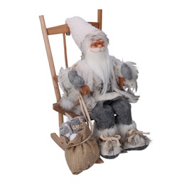 [V6191590000] Babbo natale tessuto su sedia grigio cm23x22,5h30