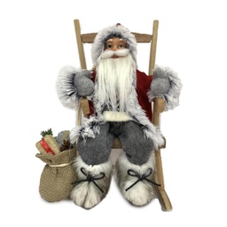 [V6190910000] Babbo natale tessuto su sedia grigio rosso cm23x22,5h30