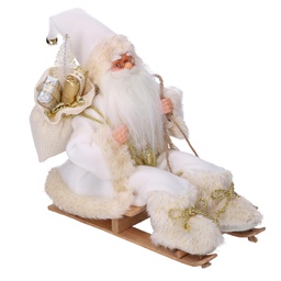 [V6192080000] Babbo natale tessuto su slitta bianco oro cm33x12h30