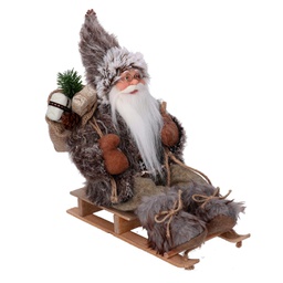 [V6191910000] Babbo natale tessuto su slitta marrone cm33x12h30