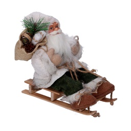 [V6191740000] Babbo natale tessuto su slitta verde bianco cm33x12h30