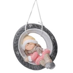 [V6147320000] Bambina resina su copertone rosa cm43x38h26