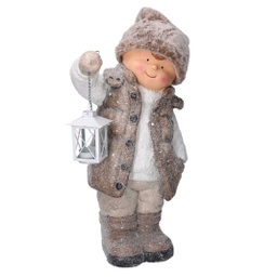 [V6332630000] Bambino resina con lanterna beige cm30x21h51