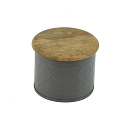 [V12168700TO] Barattolo metallo tappo legno grigio cmø10h8