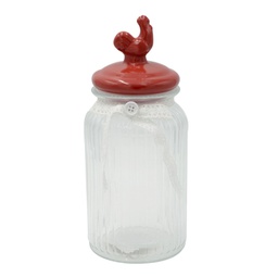[V5920560000] Barattolo vetro con tappo gallo ceramica rosso tondo cmø11h25