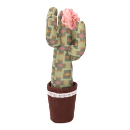 [V8538920000] Cactus tessuto con fiore verde rosa tondo cmø11h27