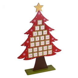 [V6086080000] Calendario dell'avvento legno rosso albero cm36x8h53