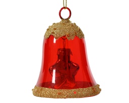 [20102342] Campana di vetro trasparente con glitter d'oro e perline cm