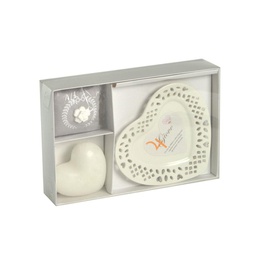 [V5504320000] Candela c/piattino cuore giove elleborofiori cm 26x17h4