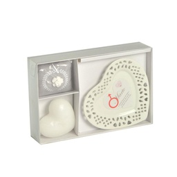 [V5504310000] Candela c/piattino cuore marte licheni&amp;muschio cm 26x17h4