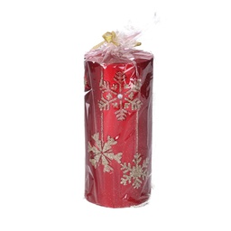 [V5511510000] Candela paraffina con fiocchi di neve rosso cm ø7h15