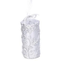 [V5511280000] Candela paraffina foglie goffrate argento cm ø7h15