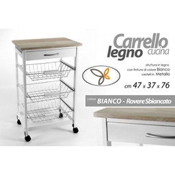 [GIC750496] Carrello da cucina bianco con cesti e rotelle cm 47 x 37 x 76 h