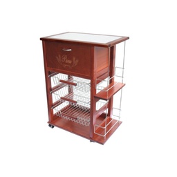[333269] Carrello salvaspazio Vesuvio con portapane e portabottiglie ciliegio