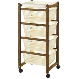 [19623999] Carrello salvaspazio noce in legno cestini plastica cm 36 X 30 X 82 H CM